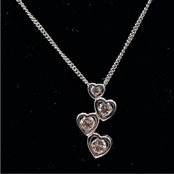 Vintage Jewelry - Pendant 925 Silver Four Heart Pendant Crystals Hearts Necklace 18" Chain